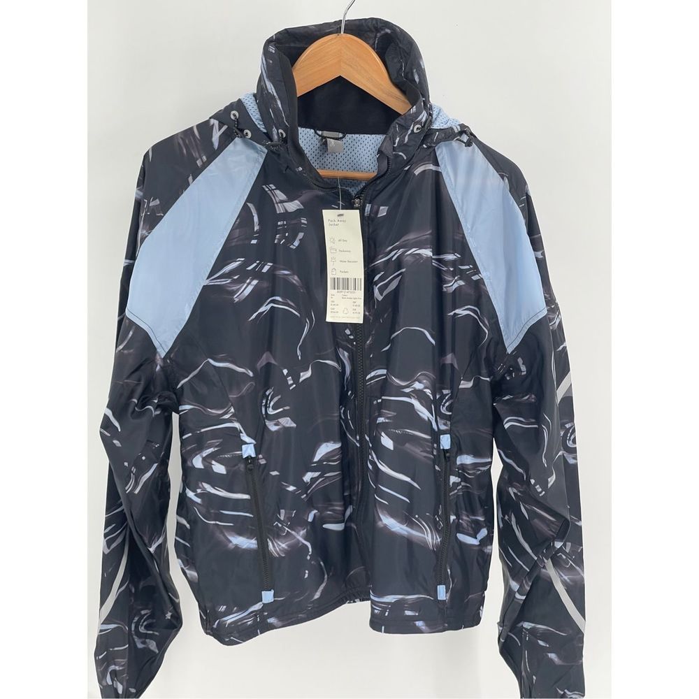 Sweaty Betty Jacket Pack Away Women Medium Black‎ Light Swirl Full Zip Hood New